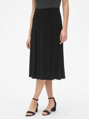 GAP Softspun Midi Circle Skirt, Black, Poly/Rayon, Solid, Size L Petite, NWT - Image 1 of 4