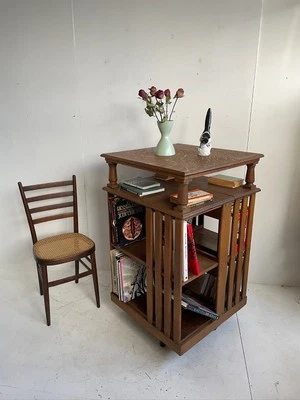 Large vintage revolving library storage cabinet display shelf - Image 1 of 4