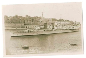 HMS EFFINGHAM - ROYAL NAVY CRUISER - ENTERING MALTA - Picture 1 of 2