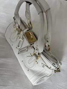 Chloe Paddington Handbag Shoulder Bag White Padlock Leather Authentic Women - Picture 1 of 12
