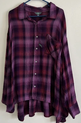 Blusa feminina Terra & Sky 3X (24w-26w) roxa ameixa manga longa com botões nova - Imagem 1 de 4