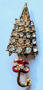 Broche prendedor vintage de paraguas de diamantes de imitación de 2" - Imagen 1 de 2