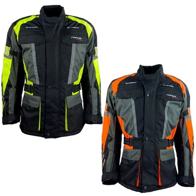 Roleff Racewear lange Motorradjacke mit Protektoren und auffälligen Neon Design