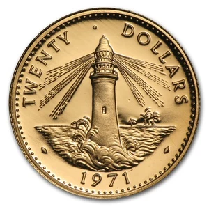 1971 Bahamas Gold 20 Dollars Lighthouse Proof - Picture 1 of 2