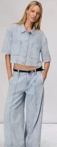 NWT 238 Rag & Bone Ultra Featherweight Lana Top Jacket Blue Denim Size S Crop - Picture 1 of 14