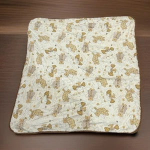 Baby Blanket Angel Bears With Brown Crocheted Trim With Lettering 33 X 32” - Picture 1 of 4