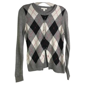 New York & Company Strickjacke Pullover Damen Gr. S grau schwarz Argyle Edelsteine - Bild 1 von 7