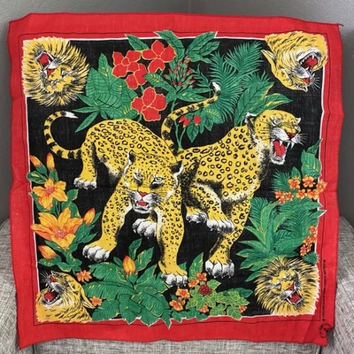 Novo cachecol vintage Lions Jaguars Jungle Red Bandana 50/50 feito nos EUA - Imagem 1 de 4