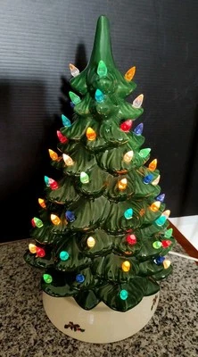 Green Ceramic Table-Top Lighted Christmas Tree with Base Light. - Image 1 of 4