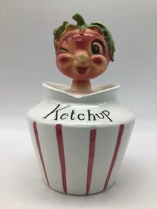 Lefton anthropomorphes Ketchup Gewürzglas Tomatenkopf mit Löffel - Bild 1 von 18