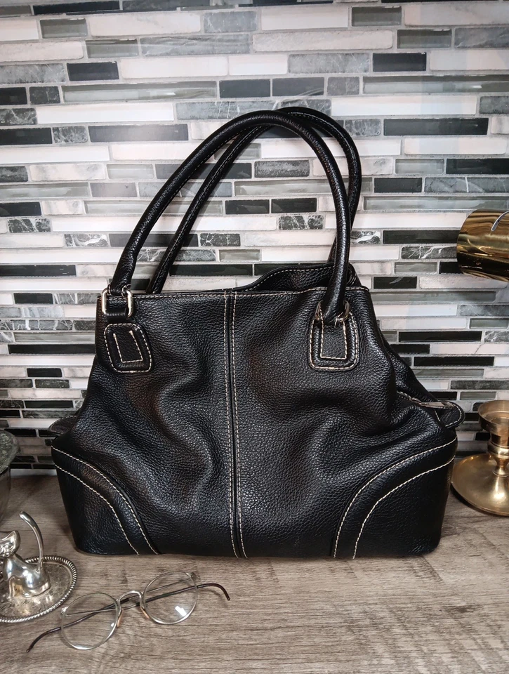 Bolso de Mano Hobo Viola Castellani Cuero Guijarro Negro Bolsillos Cosidos al Hombro  Foto 1 de 4