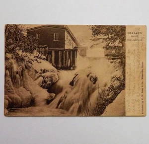 Postal antigua de Oakland Maine The Cascade Falls & Mill con matasellos 1910 - Imagen 1 de 3