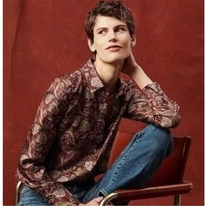 J.Crew Collection Jungle Cat Seidenhemd Gr. 2 Burgund Print Langarm Twill - Bild 1 von 7