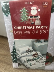 Next Kids Christmas Party Animal Bedding Single Duvet Set + Pillowcase Xmas - Picture 1 of 5
