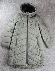 Barbour International 'Salta' Khakisilver Quilted Fibredown WinterCoat UK10 Hood - Picture 1 of 14