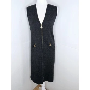 Nordstrom EUC sleeveless wool midi full zip vest dress Large charcoal dark grey - Picture 1 of 15