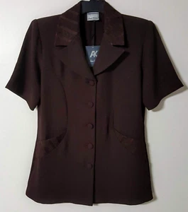 ANNE KANNER Womens S Retro Chocolate Jacket Embroidered Collar Covered Buttons - Picture 1 of 6
