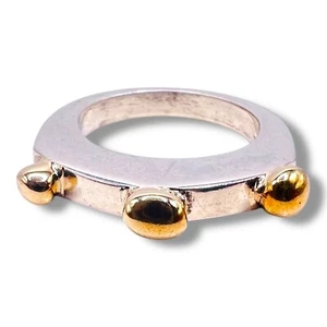 Gold Accent 925 Sterling Silver Ball Band Ring Brutalist Modernist 5.75 - Picture 1 of 20