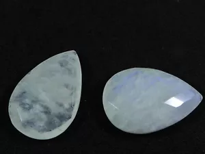 20X30 MM Natural Rainbow Moonstone Checker Cut Pear Loose Gemstone 2 Pcs Lot - Picture 1 of 8