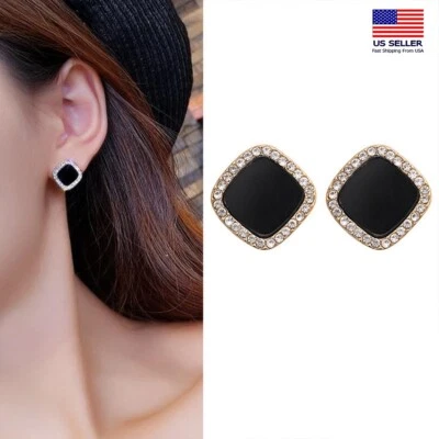 Preciosos Pendientes Mujer Plata de Ley 925 Negro Cuadrado Cristal Elegante 1579 Foto 1 de 3