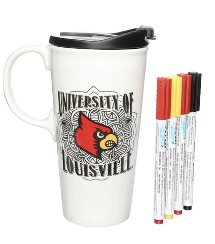 Louisville Cardinals 17oz Ceramic Officially licensed Just Add Color Mug Cup NEW Cover