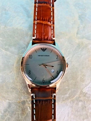 New Emporio Armani AR1866 43mm Case Grey Dial Cognac Leather Men's Watch - Image 1 of 4