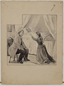 DISEGNO DRAWING 1800-1900 CHINA e ACQUERELLO SU CARTONCINO MEDICO DISPERAZIONE - Picture 1 of 2