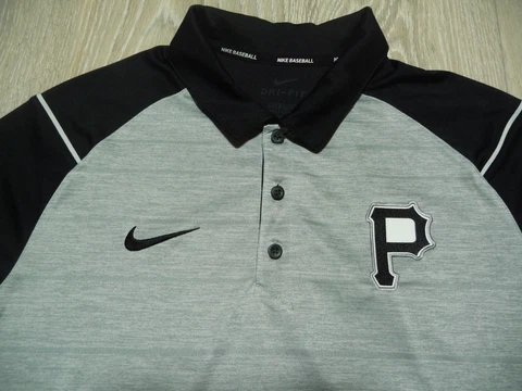 PITTSBURGH PIRATES NIKE BASEBALL Polo Shirt DRI FIT Mens M MEDIUM Black Grey Cover