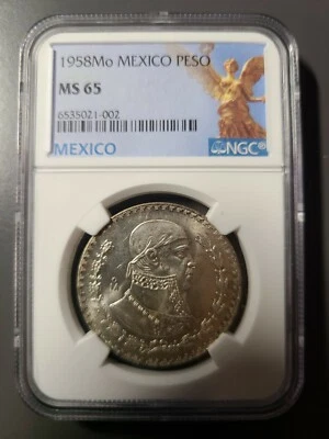 Mexico Estados Unidos Mexicano Silver Peso1958 NGC MS65 - Image 1 of 2