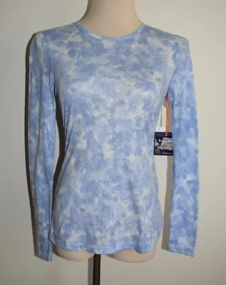 New Womens Koi Stretch XXS Scrub Top Blue White Floral Butterfly Long Sleeve - Image 1 of 3