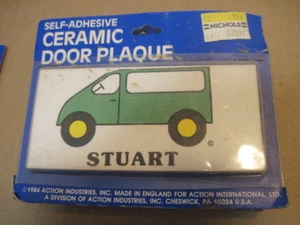 NIB OLD RETRO STUART VAN TRUCK SELF-ADHESIVE CERAMIC DOOR NAME PLAQUE WALL SIGN - Picture 1 of 1