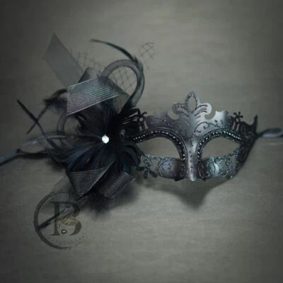 Black Feather Masquerade Mask Purple Halloween Masquerade Ball Party Mask - Image 1 of 3