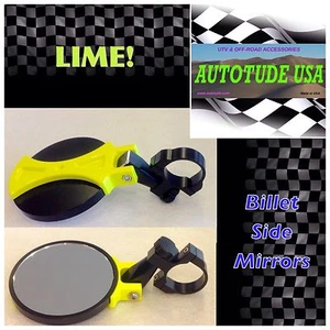 RZR XP 1000, UTV 5" BILLET SIDE MIRROR MIRRORS FITS ANY 1 3/4" BAR BLACK & LIME - Imagen 1 de 7