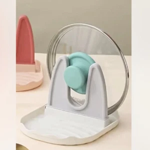 Kitchen Pot Lid Rack Spoon Holder Gray White Pan Cover Lid Storage Stand USA - Picture 1 of 10