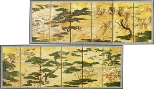Japanese Folding Screen Byobu Screen Art Screen Hamamatsu Screen 6 panel 1 pair - Picture 1 of 3