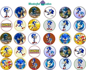 30 x Mixed Sonic Hedgehog Edible rice paper,Icing & precut Wafer Cup Cake Topper - Picture 1 of 4