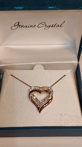 NUEVO~14k Chapado en Oro Rosa~**COLGANTE CORAZÓN CRISTAL**~CADENA 18"~Caja - Imagen 1 de 7