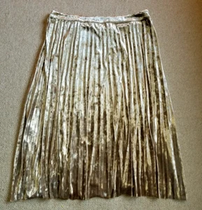 Womens Skirt-SKIES ARE BLUE-gold velvet pleated "Curvy" pull-on midi BOHO-1X - Picture 1 of 4