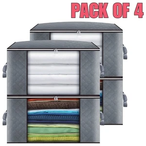 4 Stück 90L Faltbare Aufbewahrungstaschen Boxen Großes Fassungsvermögen für Kleidung Bettwäsche Handtücher - Bild 1 von 6