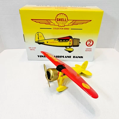Shell Die Cast Airplane Bank Collectors Edition #2 Limited Spec Cast Yellow 1992 - Image 1 of 4