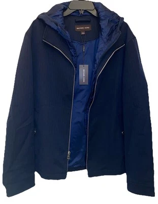 Size L- Michael Kors Men mix- media  removable hood full zip jacket navy blue - Image 1 of 4