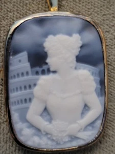 Vintage Sterling Silber 925 blau weiß Kamee Lady Makers Mark Pin Anhänger - Bild 1 von 6