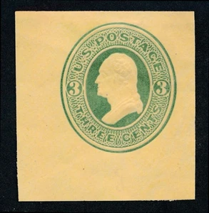UNITED STATES (US) U84 UNUSED VF 3c GREEN ON CREAM CUT SQUARE - Picture 1 of 2