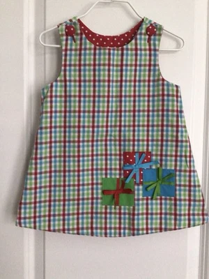 KELLY’S KIDS-(12-18M)-Reversible Christmas Jumper -Plaid/Polka Dots-Gifts/Bows - Image 1 of 4