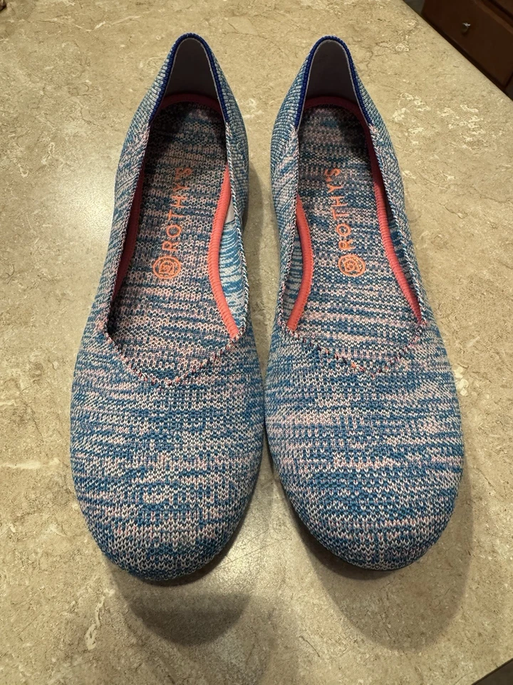 Rothys biqueira redonda turquesa mesclado tamanho 12 edição limitada azul rosa balé plano - Imagem 1 de 4