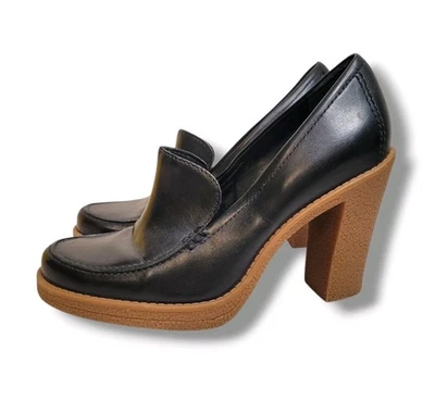 Mocasines Franco Sarto Tacón Cuero Negro 8M Gruesos Sin Cordones Preppy Oficina Foto 1 de 4