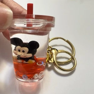 MICKEY MOUSE 3D Keychain For Women Red Liquid Glitter Boba Bag Charm Korea - Picture 1 of 6