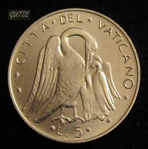 *GUTSE* CIUDAD DEL VATICANO, 5 LIRAS 1976, PÁJAROS CON CRIAS, SIN CIRCULAR. - Imagen 1 de 2