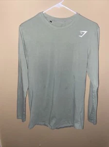 Gymshark Shirt Mens Medium Green Long Sleeve Athleisure Gym Stretch Preppy M - Picture 1 of 8