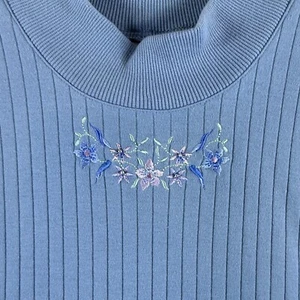 Alfred Dunner Blue Ribbed Sweater Floral Embroidered Mock Turtleneck Size S - Picture 1 of 6